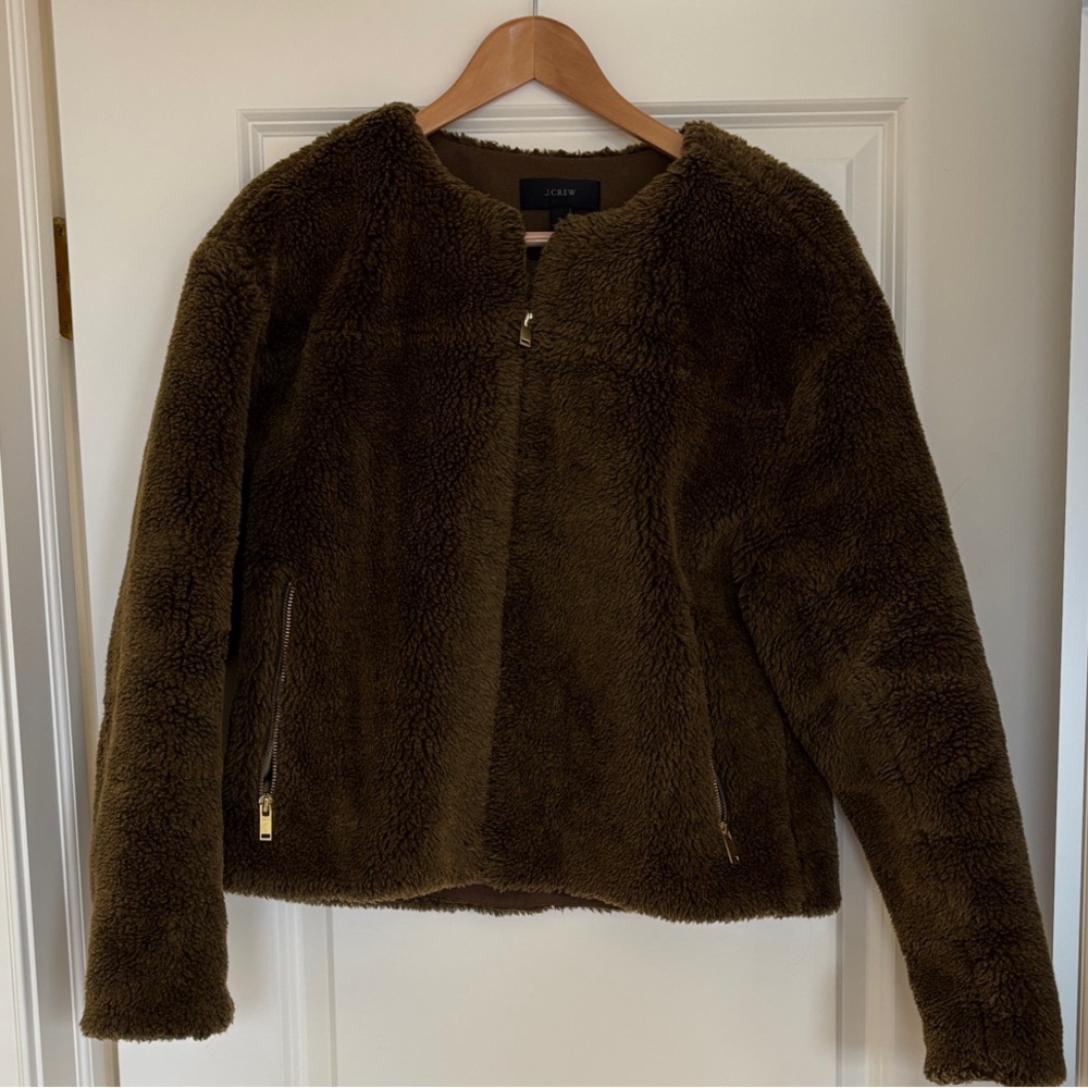 J. Crew Olive Faux Fur Jacket- Rare Find!